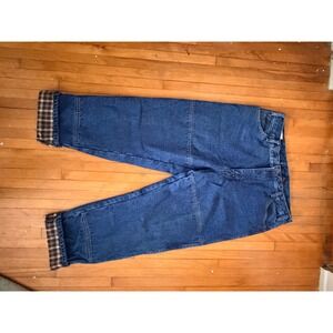 Mens Flannel Lined Blue Denim Jeans Plaid Cuffed Relaxed Straight Work Pants